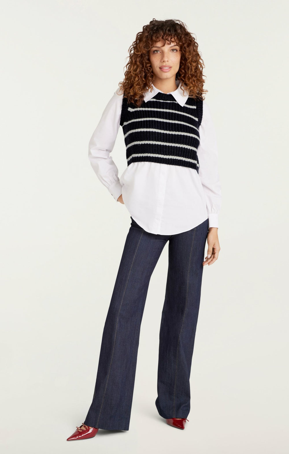 Women Striped Mara Shaker Pullover Navy/Ivory