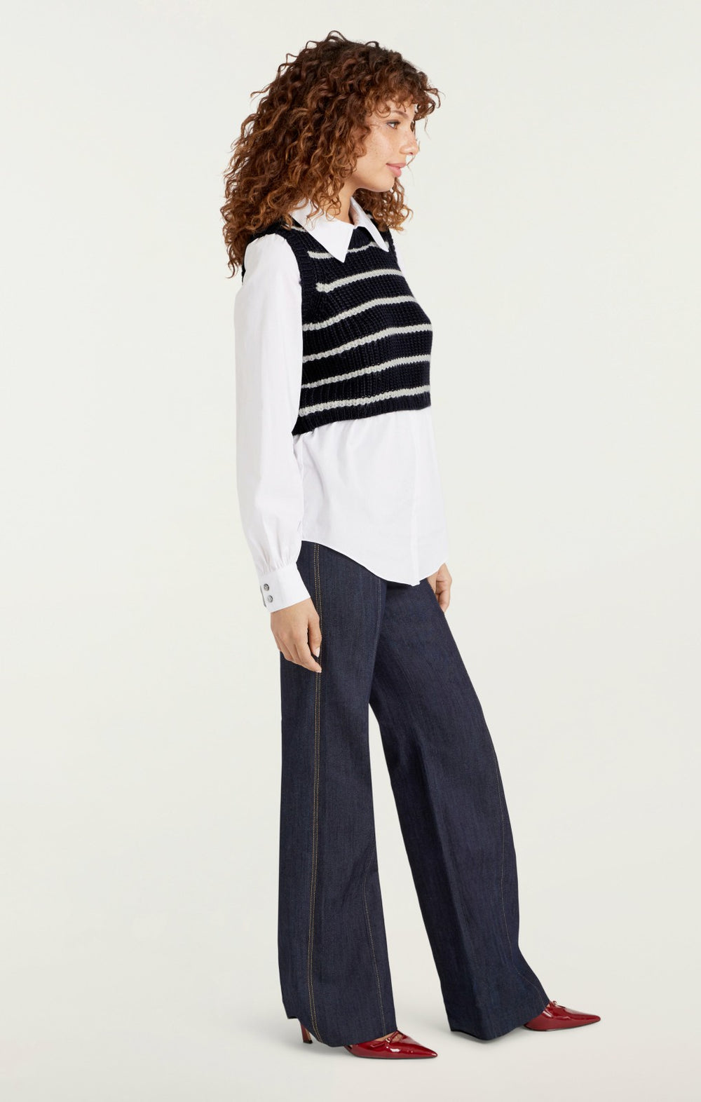 Women Striped Mara Shaker Pullover Navy/Ivory