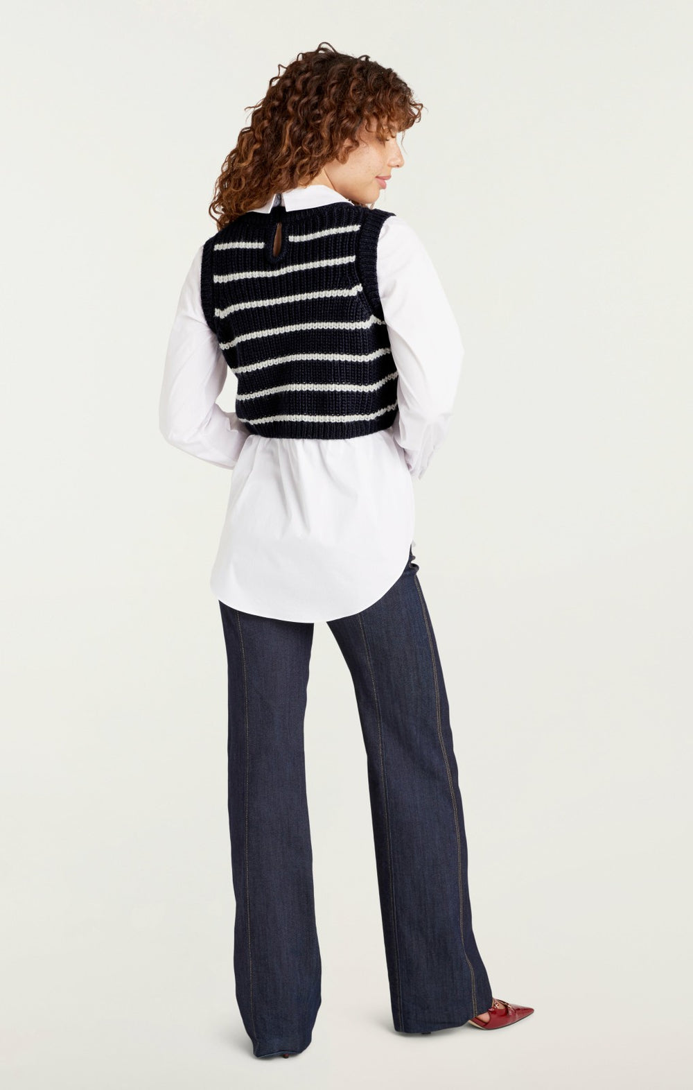 Women Striped Mara Shaker Pullover Navy/Ivory
