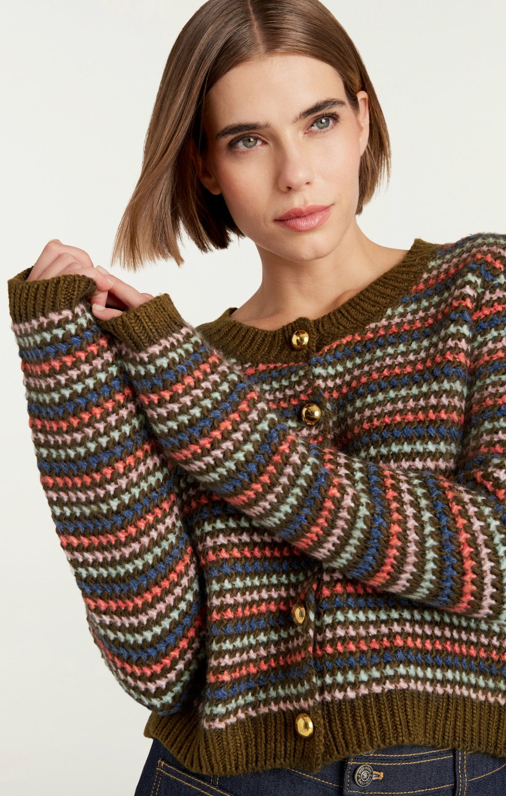 Women Striped Romina Cardigan Dark Olive Multi