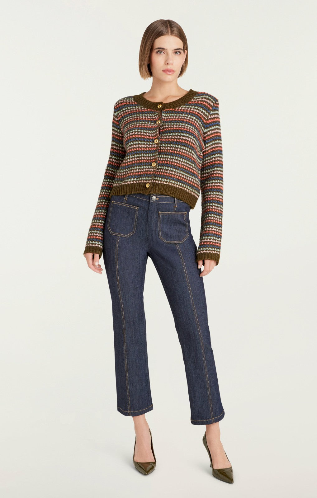 Women Striped Romina Cardigan Dark Olive Multi
