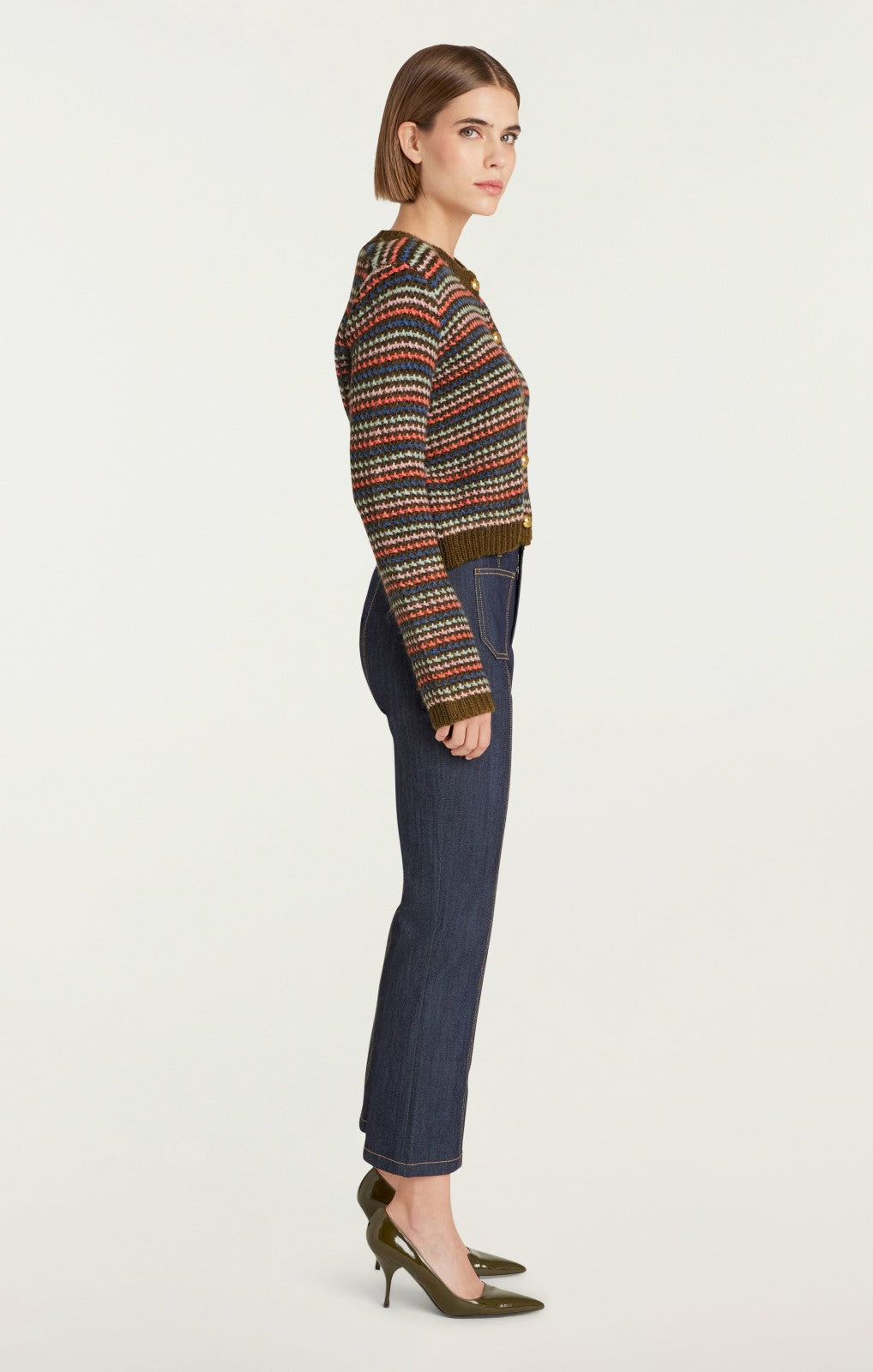 Women Striped Romina Cardigan Dark Olive Multi