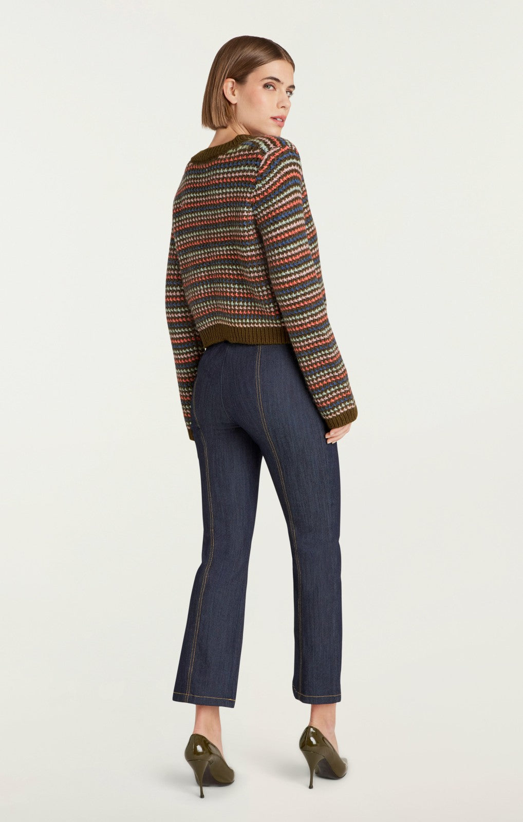 Women Striped Romina Cardigan Dark Olive Multi