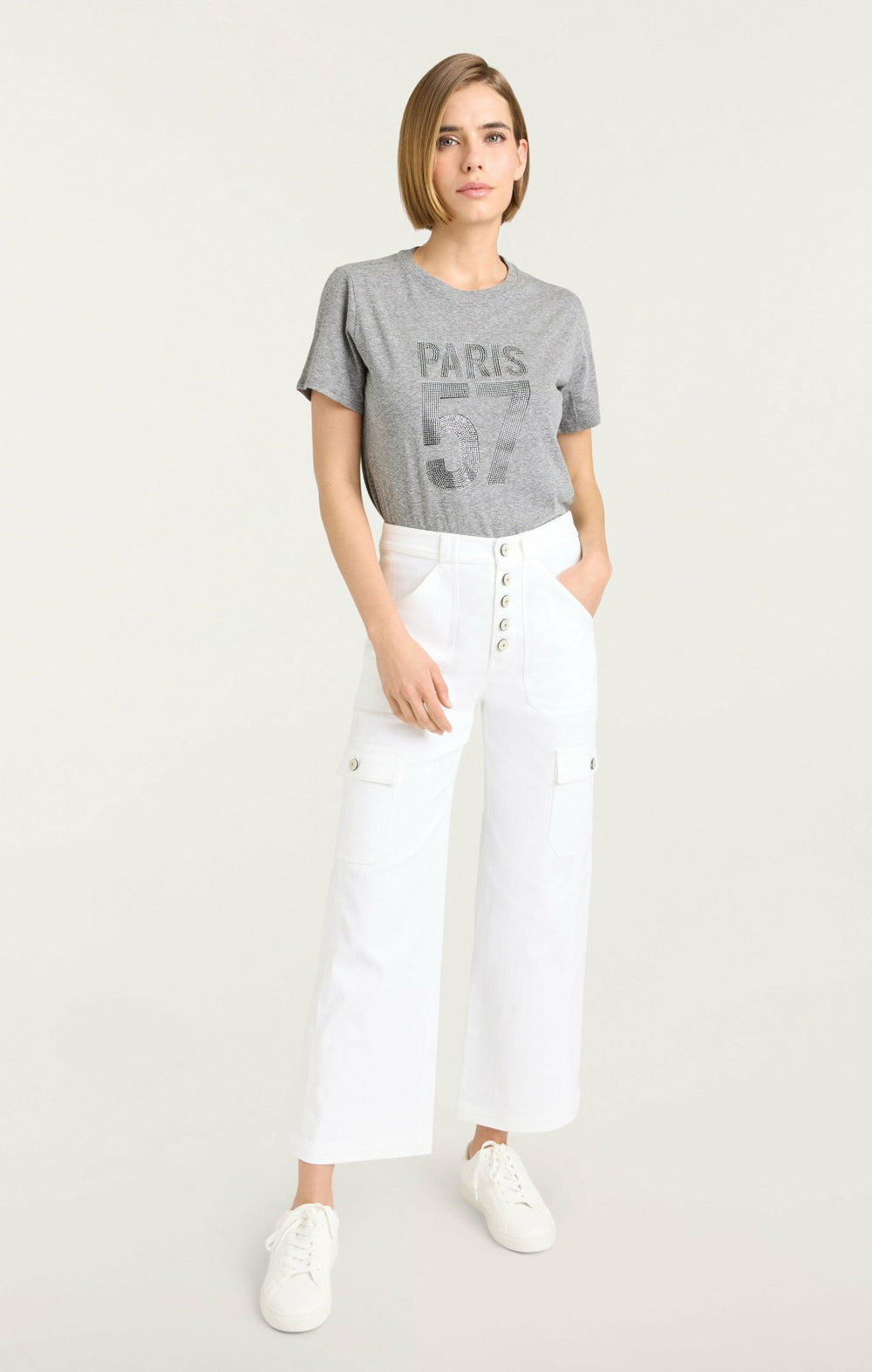 Women Rhinestone Paris 57 Tee Heather Grey/Silver
