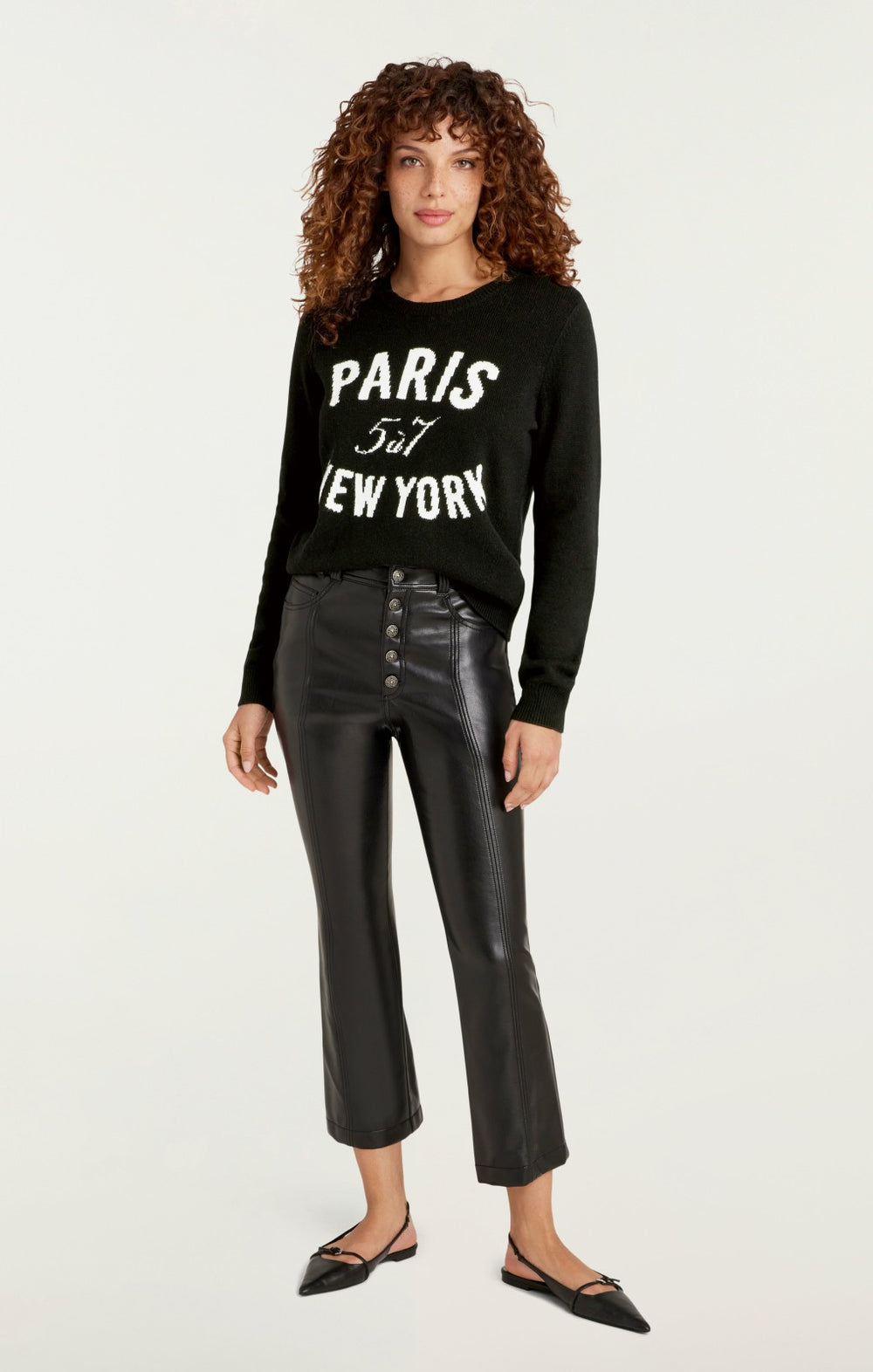 Women Paris New York Graphic Crewneck Pullover Black/Ivory