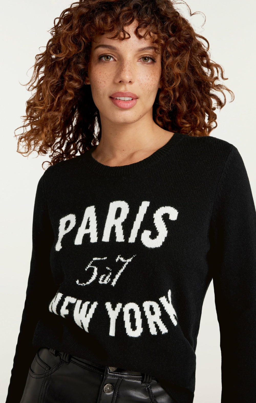 Women Paris New York Graphic Crewneck Pullover Black/Ivory