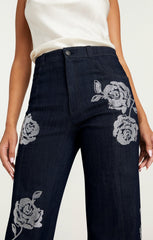 Women Heatset Roses Francine Pant Indigo