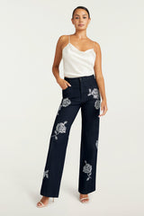 Women Heatset Roses Francine Pant Indigo