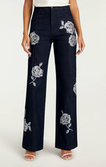 Women Heatset Roses Francine Pant Indigo