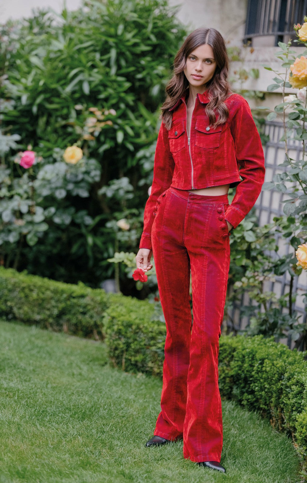 Women Flocked Denim Marilee Jacket Pomegranate