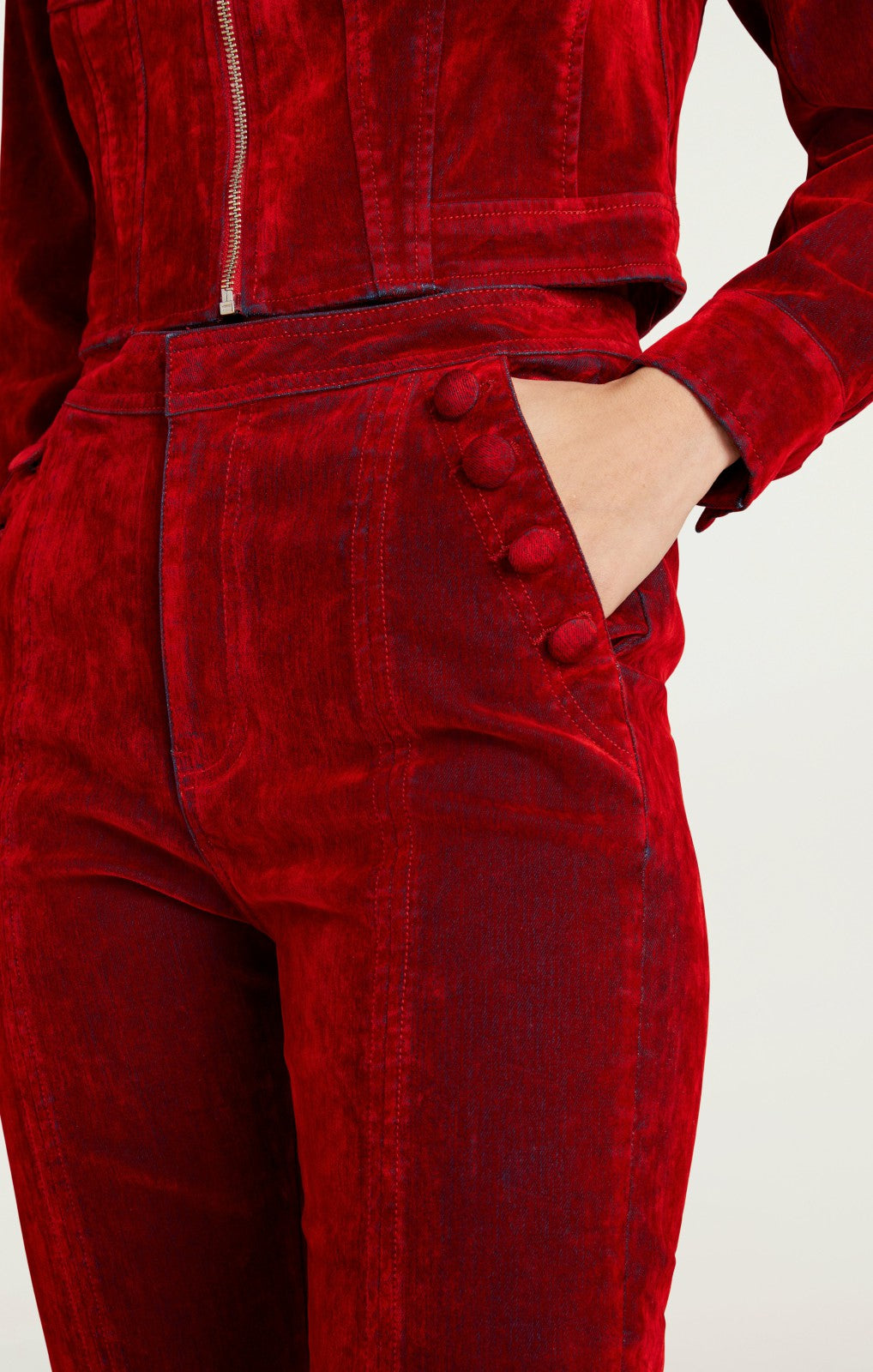 Women Flocked Denim Suzette Pant Pomegranate