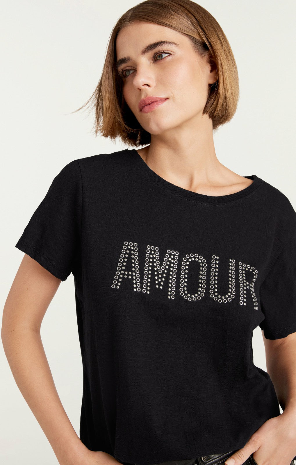 Women Grommet Amour Tee Black
