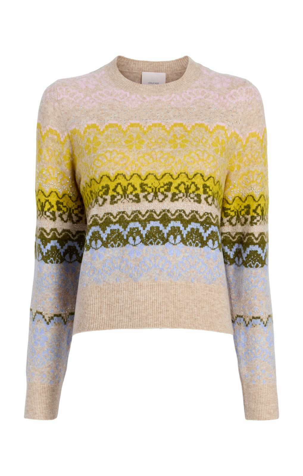 Women Lace Fair Isle Pullover Oatmeal Multi