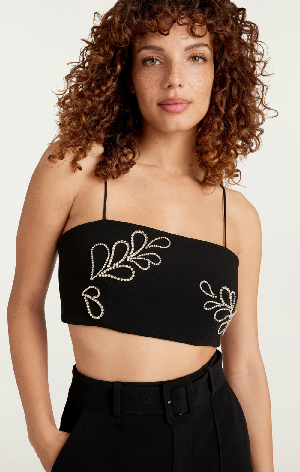 Women Rhinestone Paisley Nikki Top Black