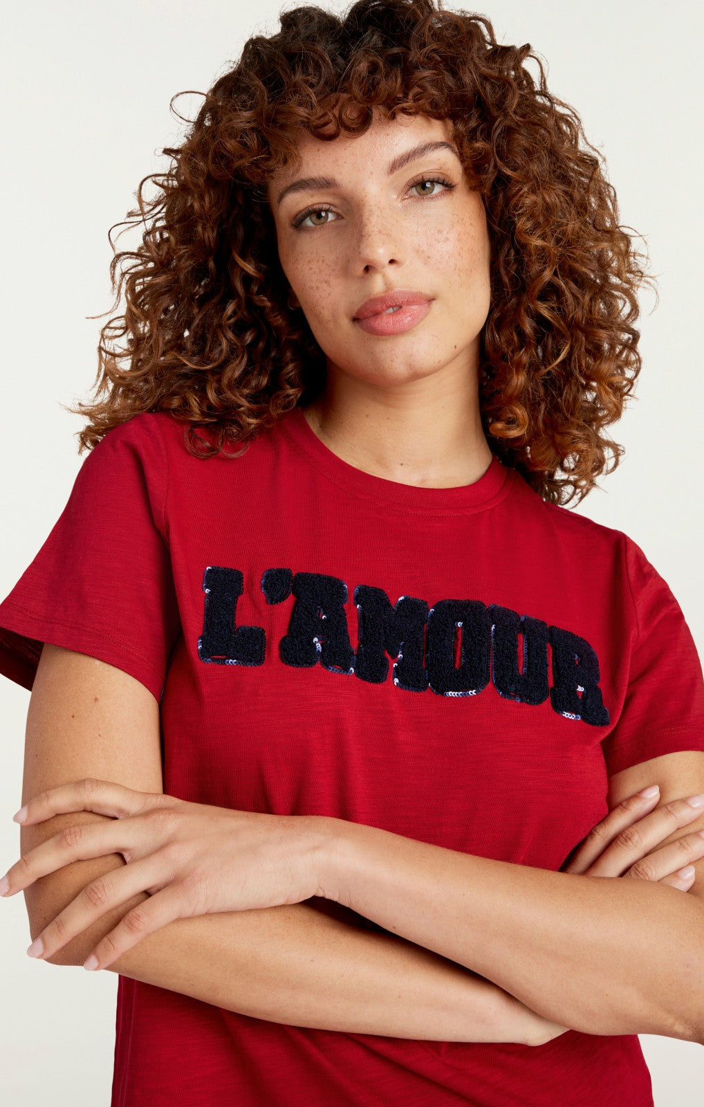 Women Toweled L'amour Shrunken Tee Rosewood/Navy