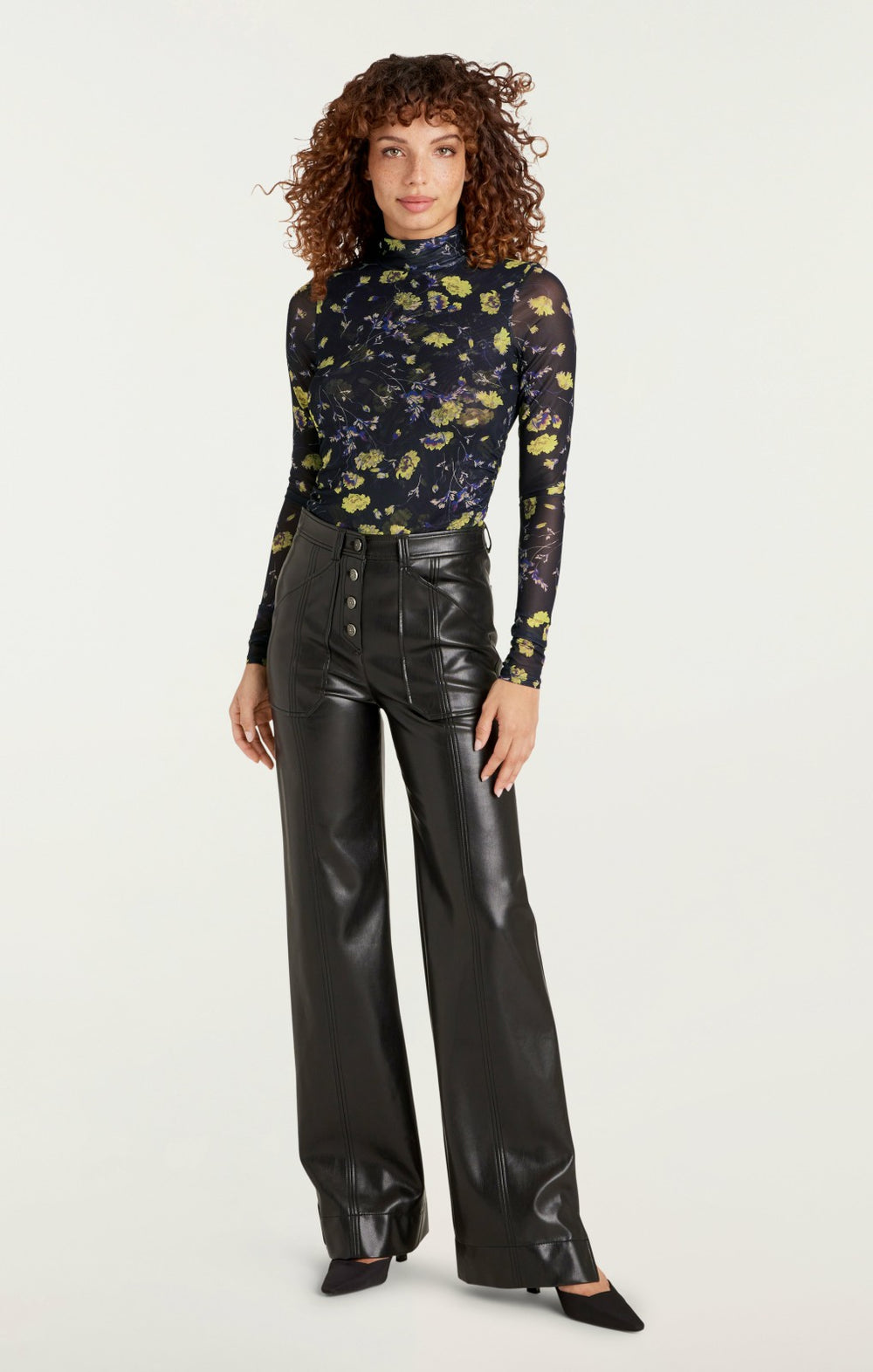 Women Vegan Leather Long Benji Pant Black