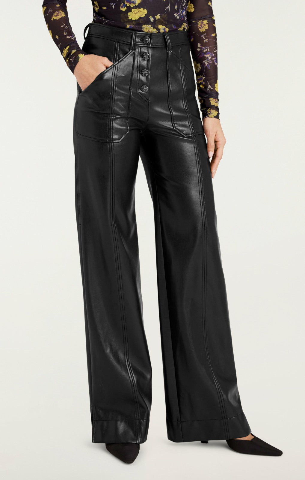 Women Vegan Leather Long Benji Pant Black