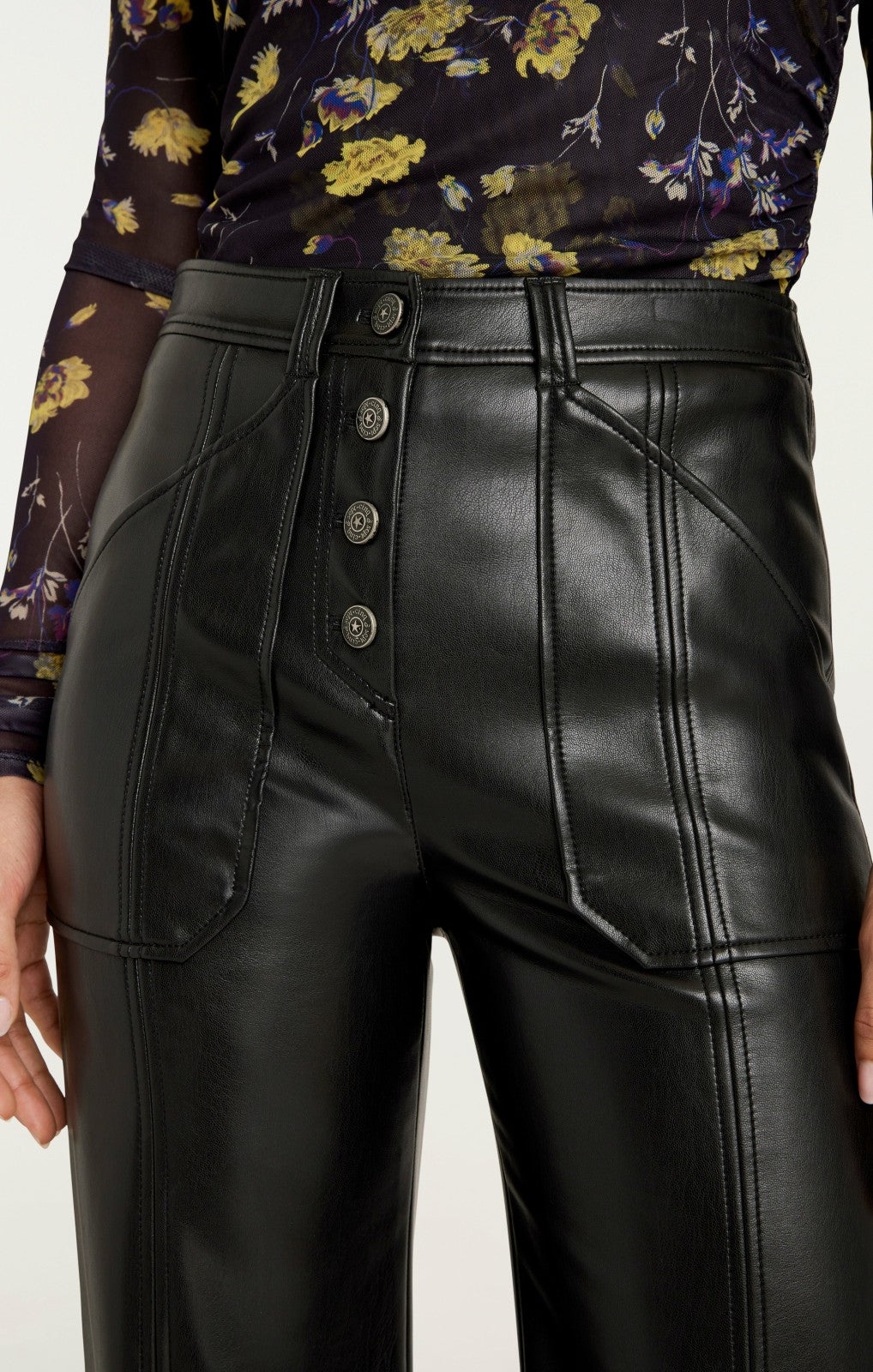 Women Vegan Leather Long Benji Pant Black