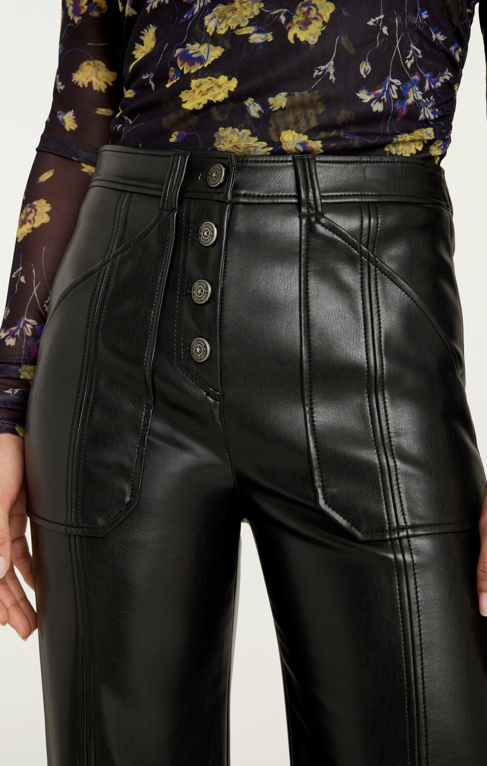 Women Vegan Leather Long Benji Pant Black