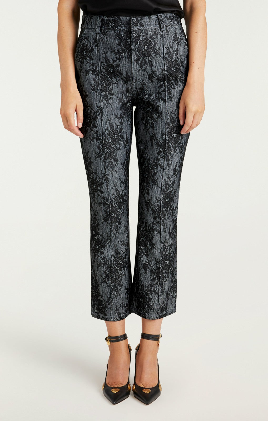 Women Bonded Lace Cropped Evelyn Pant Light Indigo/Black