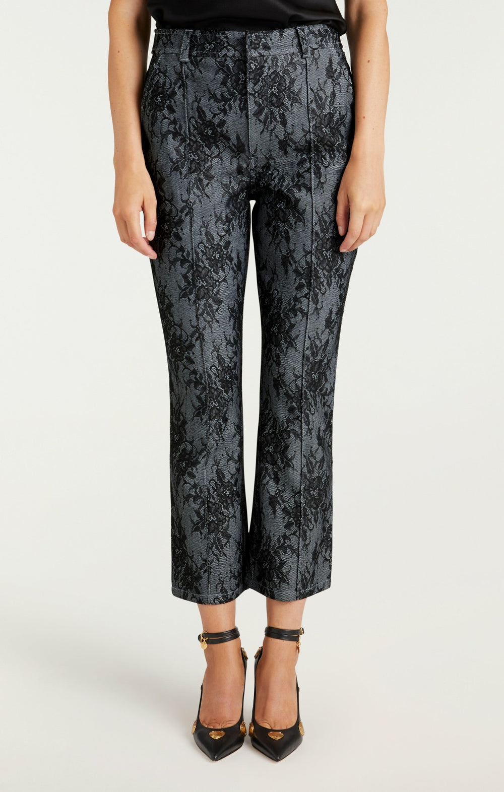 Women Bonded Lace Cropped Evelyn Pant Light Indigo/Black