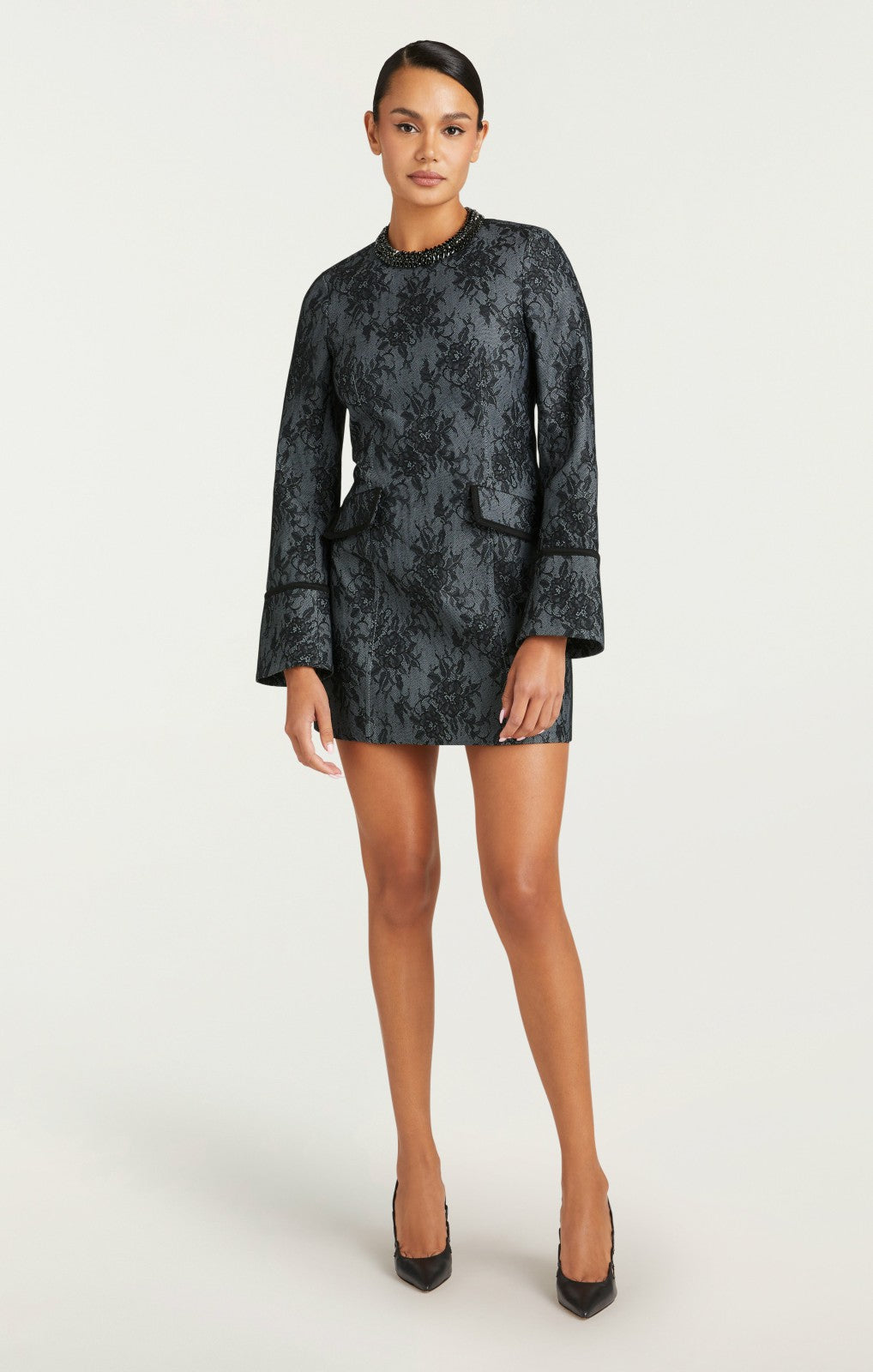 Women Bonded Lace Reina Dress Light Indigo/Black