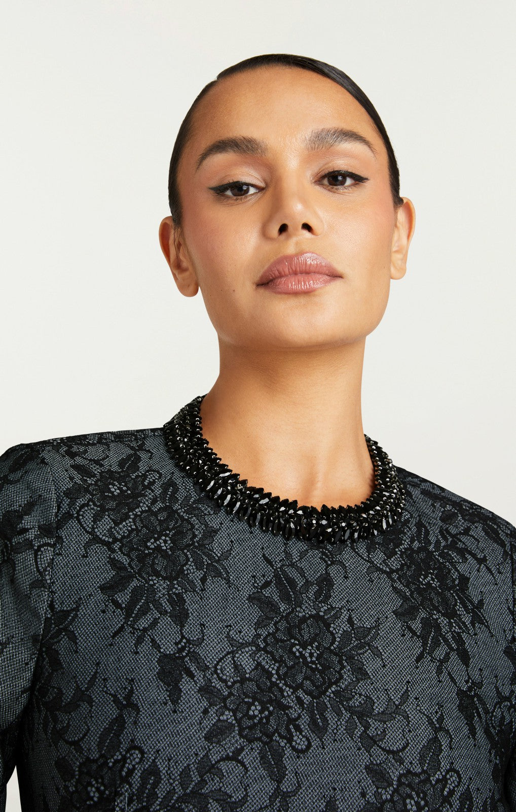 Women Bonded Lace Reina Dress Light Indigo/Black