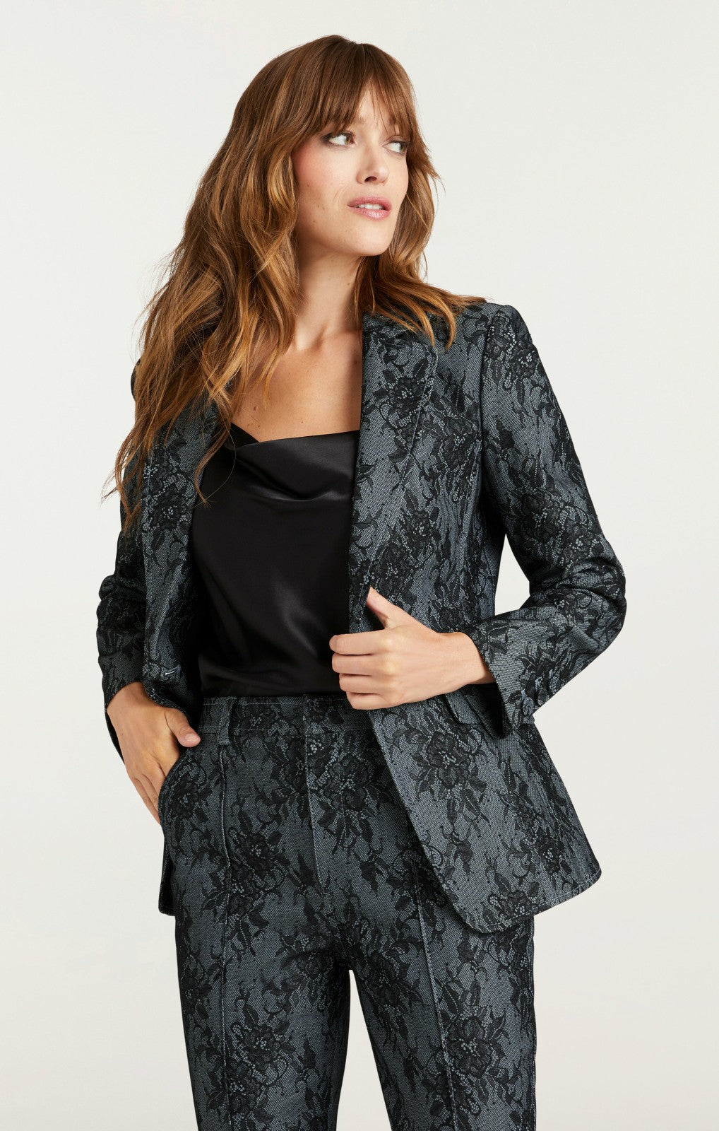 Women Bonded Lace Sallie Blazer Light Indigo/Black