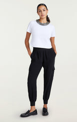 Women Chunky Necklace Shrunken Tee White