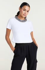 Women Chunky Necklace Shrunken Tee White