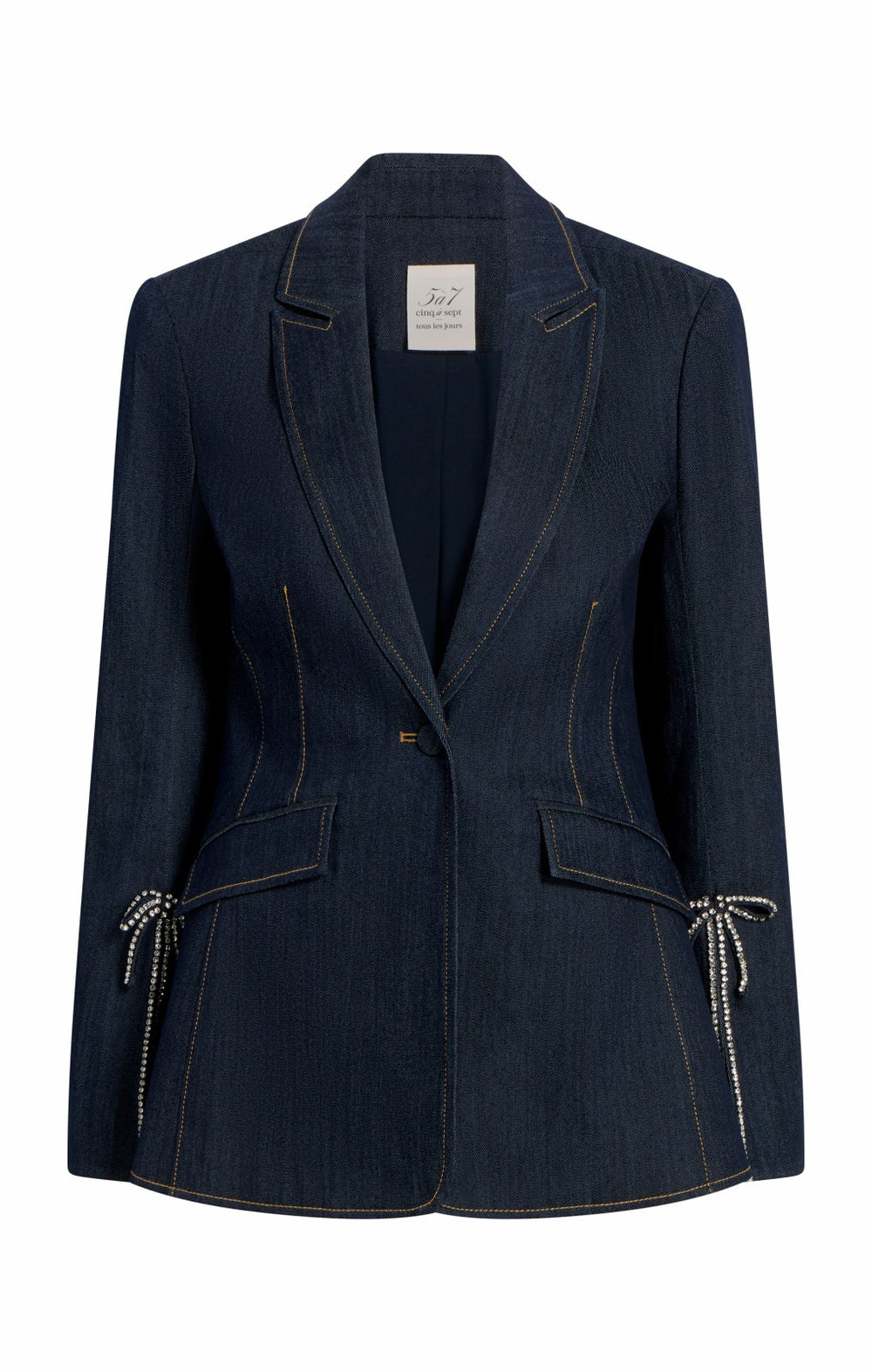 Women Crystal Denim Bow Cheyenne Blazer Indigo