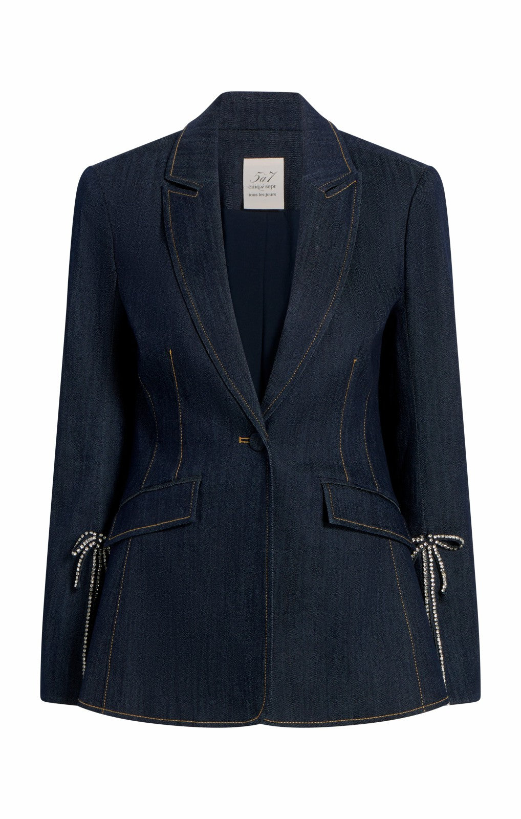 Women Crystal Denim Bow Cheyenne Blazer Indigo
