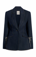 Women Crystal Denim Bow Cheyenne Blazer Indigo