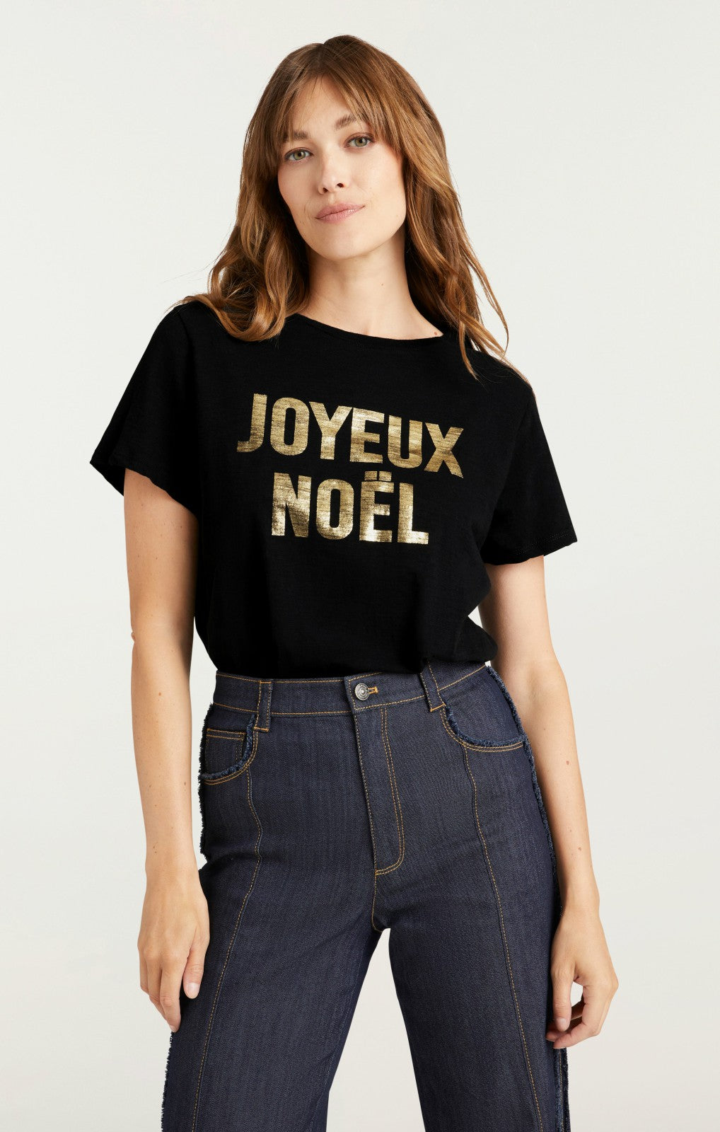 Women Foiled Joyeux Noel Tee Black/Gold