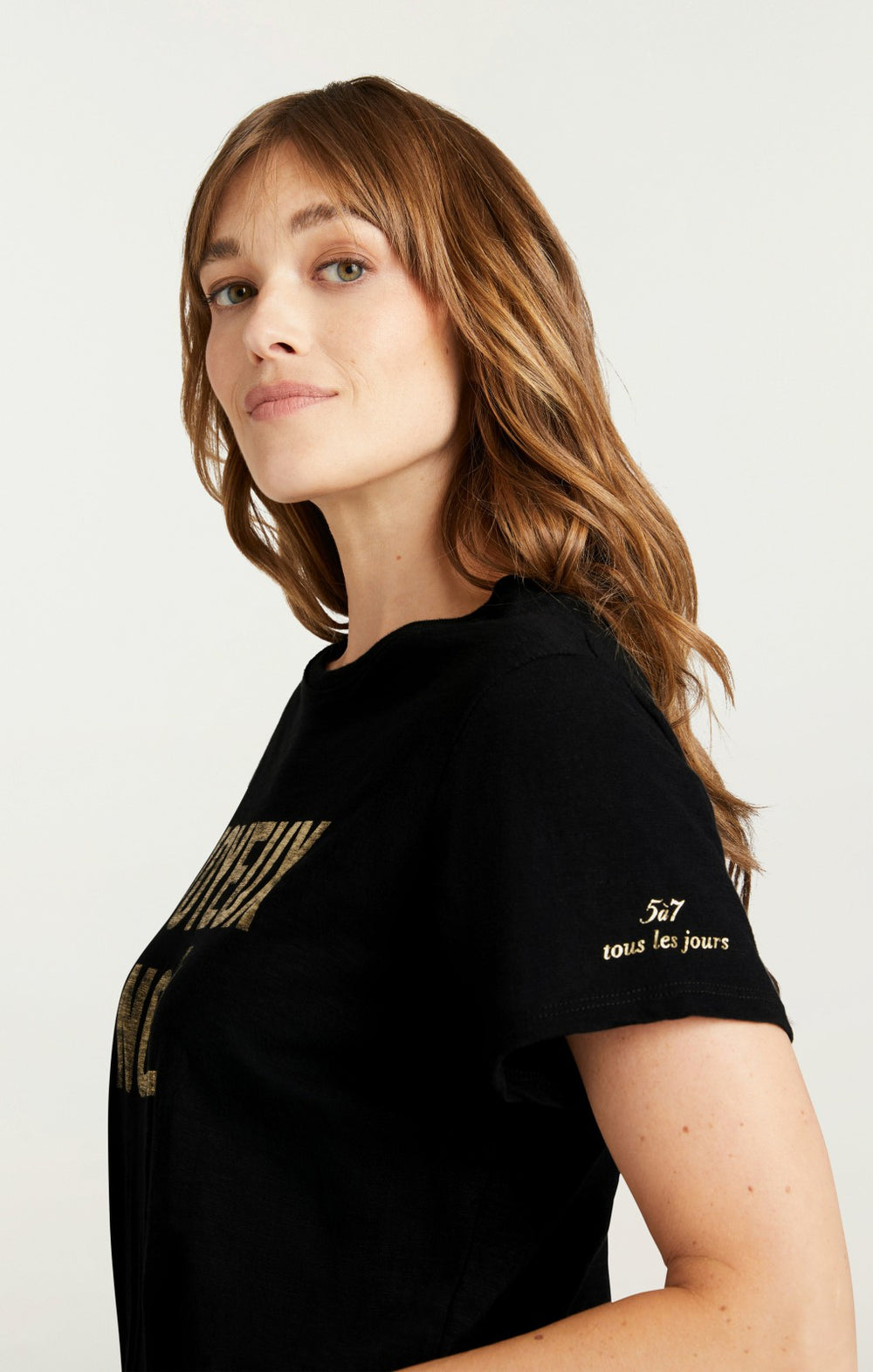 Women Foiled Joyeux Noel Tee Black/Gold