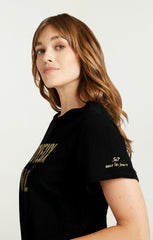 Women Foiled Joyeux Noel Tee Black/Gold
