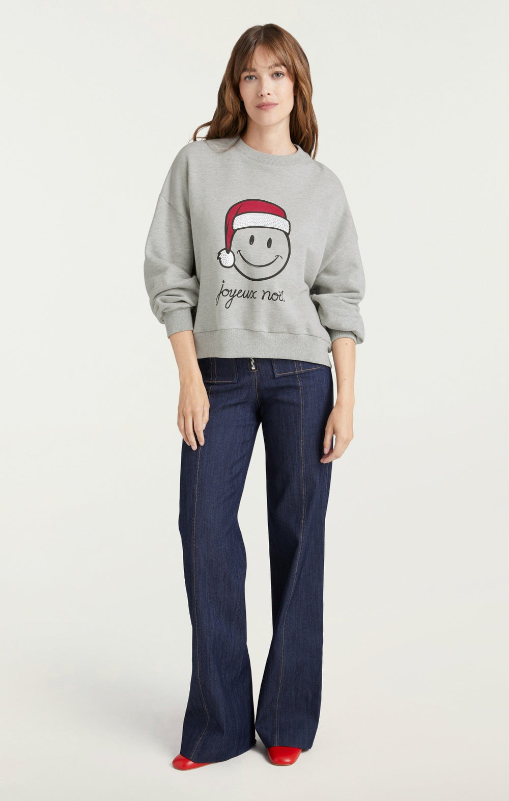 Women Heatset Smiley Joyeux Brandy Pullover Heather Grey/Black