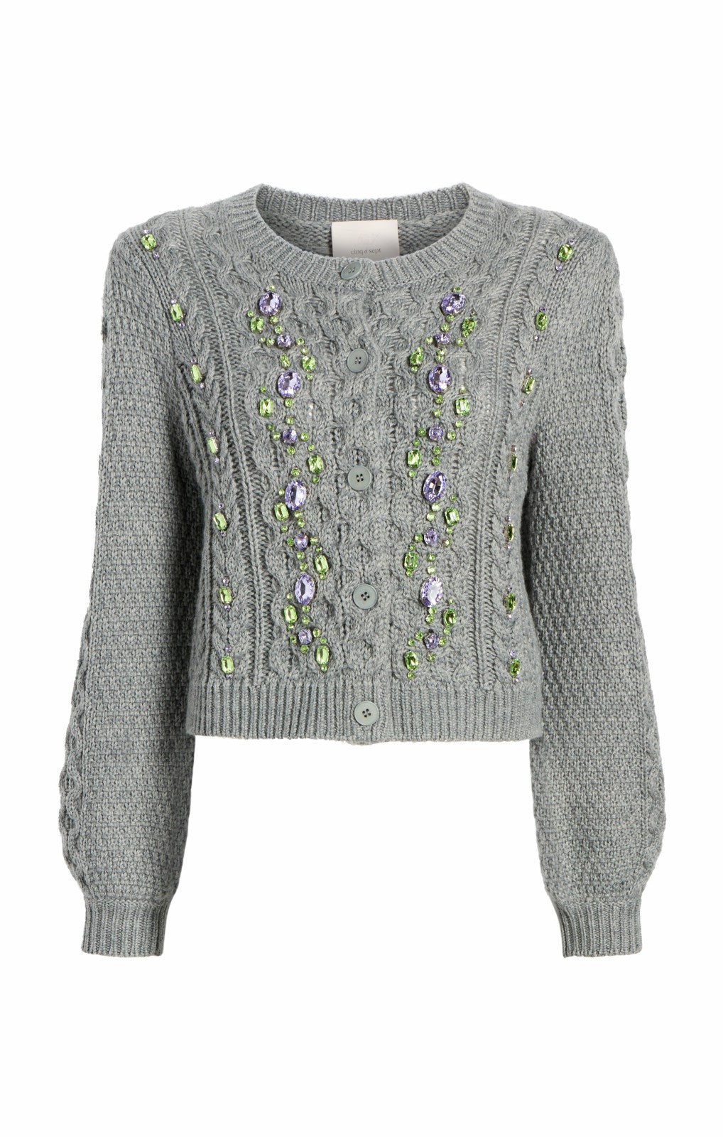 Women Joelle Embellished Cable Cardigan Charcoal Lilac/Green