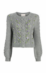 Women Joelle Embellished Cable Cardigan Charcoal Lilac/Green