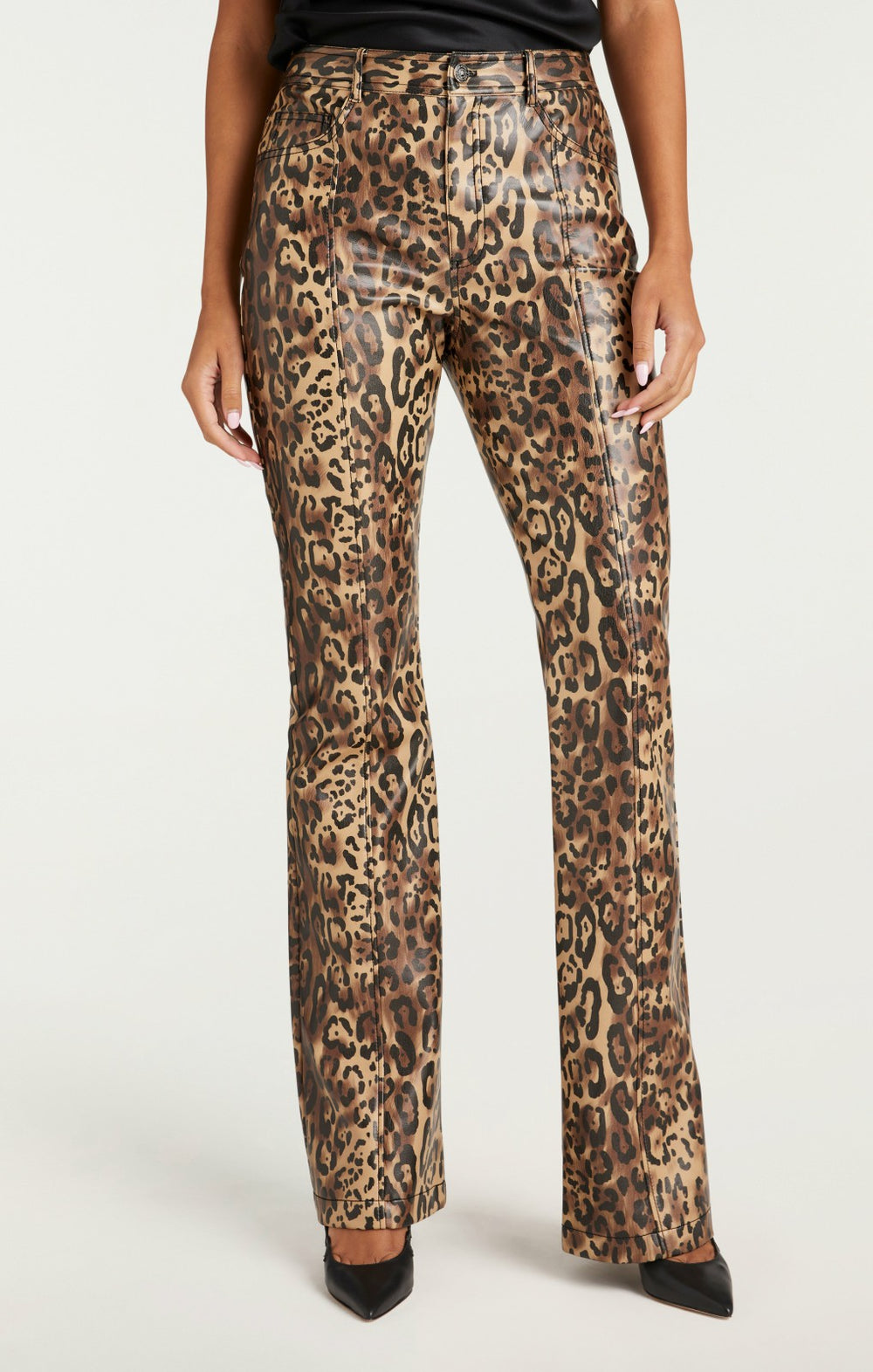 Women Leopard Vegan Leather Miller Pant Black/Sahara