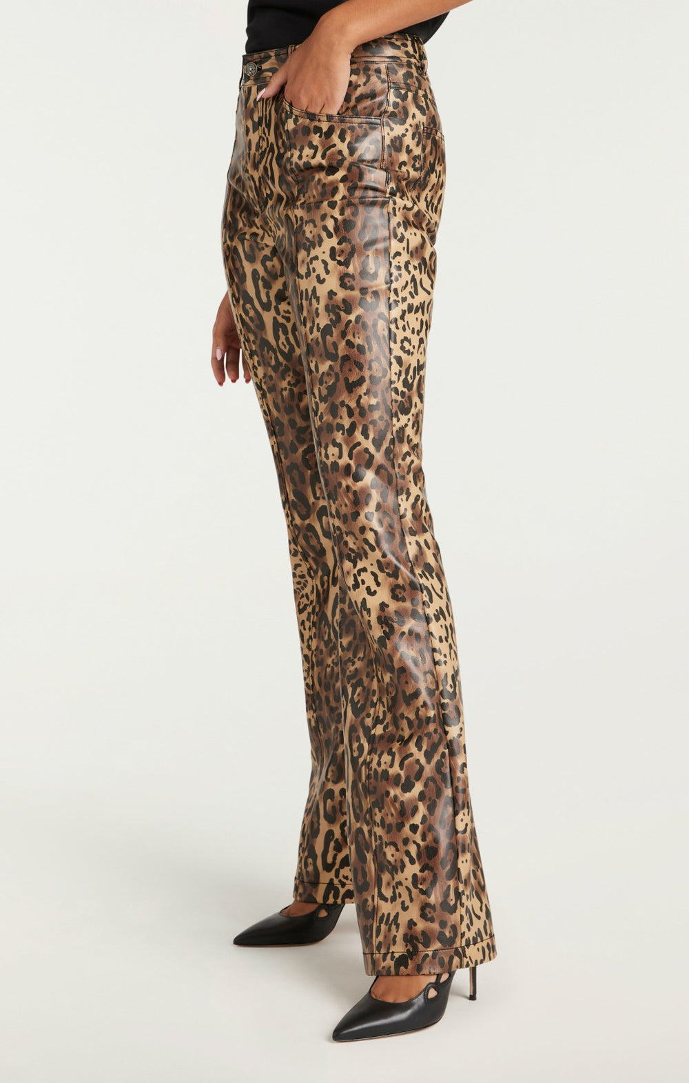 Women Leopard Vegan Leather Miller Pant Black/Sahara
