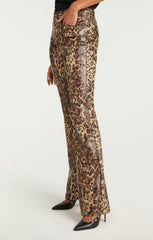Women Leopard Vegan Leather Miller Pant Black/Sahara