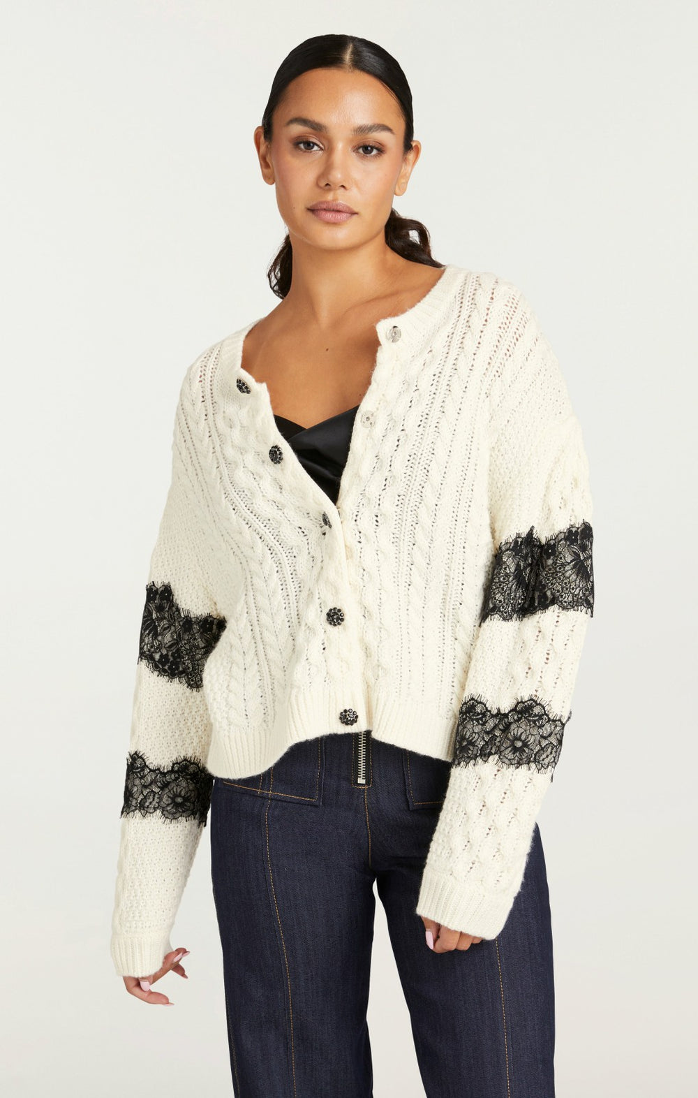 Women Louise Cardigan Ivory/Black