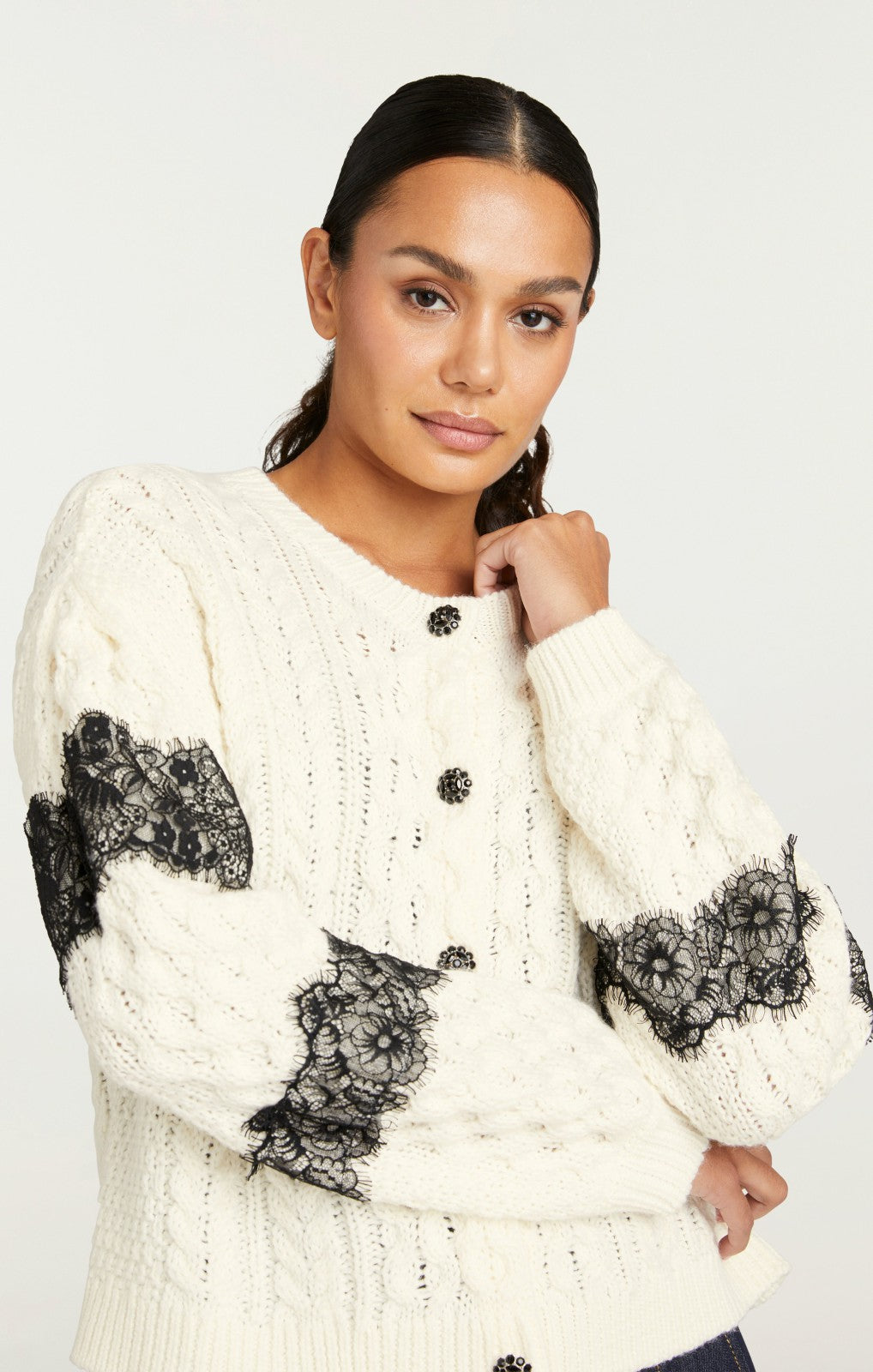 Women Louise Cardigan Ivory/Black