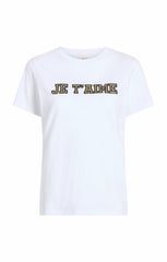 Women Metallic Leather Je T'aime Tee White/Gold