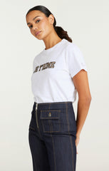 Women Metallic Leather Je T'aime Tee White/Gold