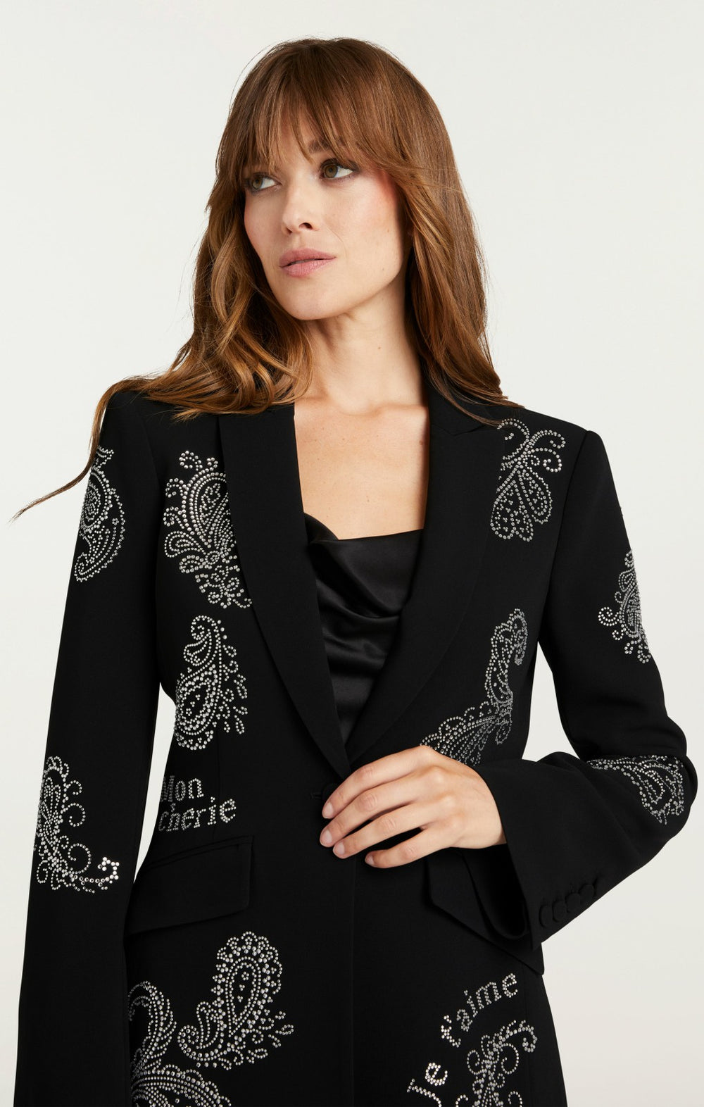 Women Mini Paisley Embellished Cheyenne Blazer Black