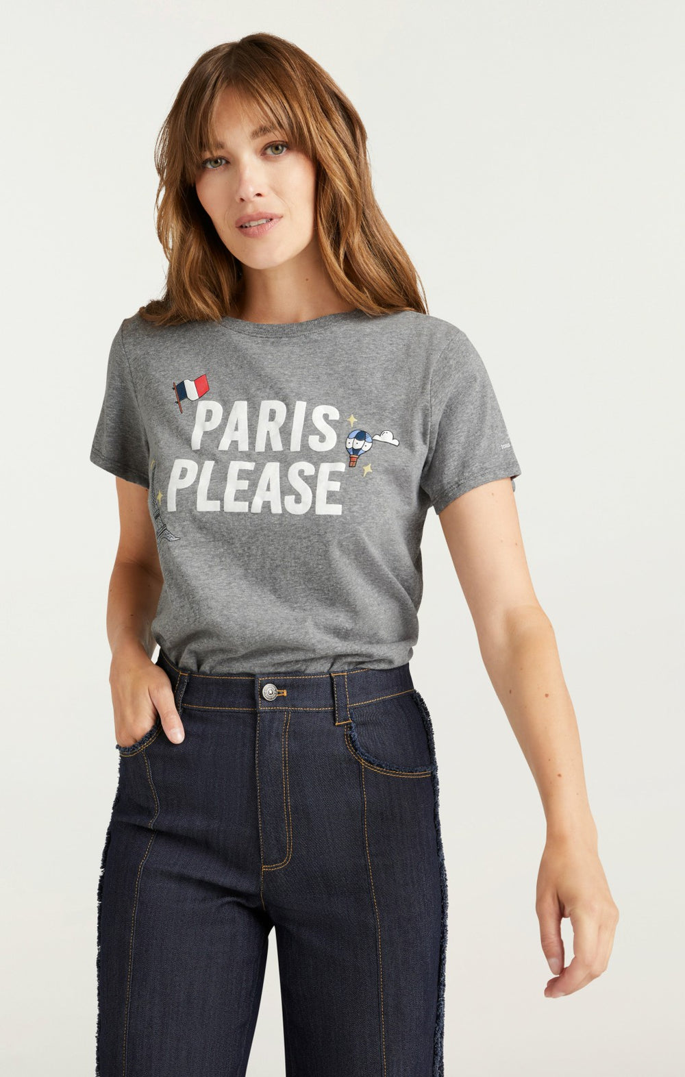 Women Paris Please Tee Heather Grey/White