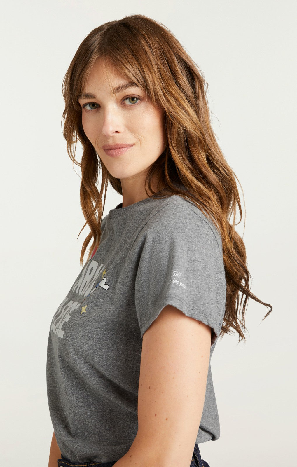 Women Paris Please Tee Heather Grey/White