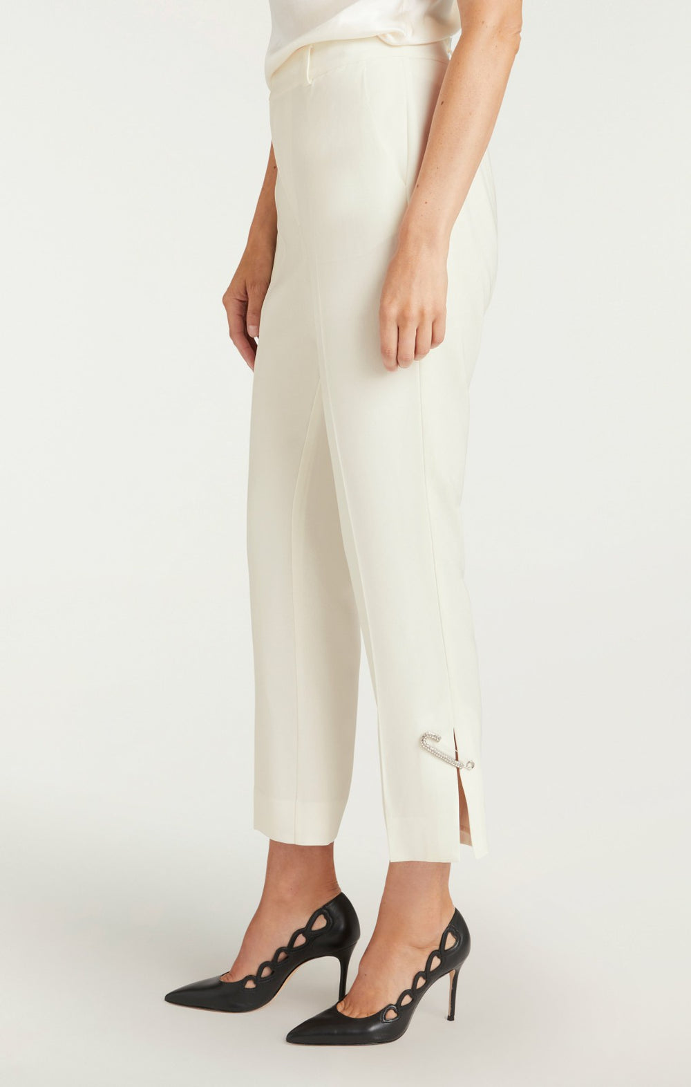Women Rhinestone Pin Cropped Kerry Pant Ivory